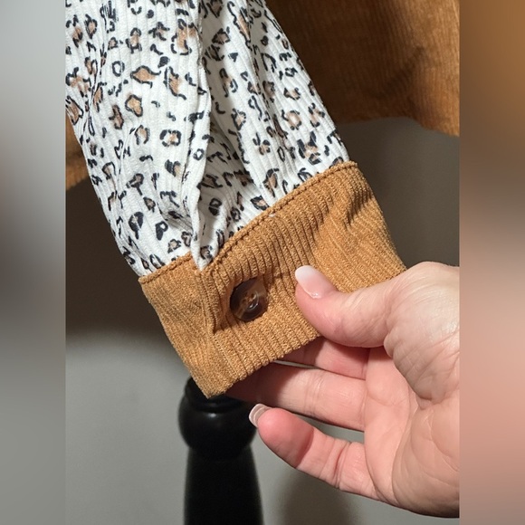 Brown Corduroy Leopard Colorblock Shirt Shacket NWOT Size XL - Picture 5 of 6